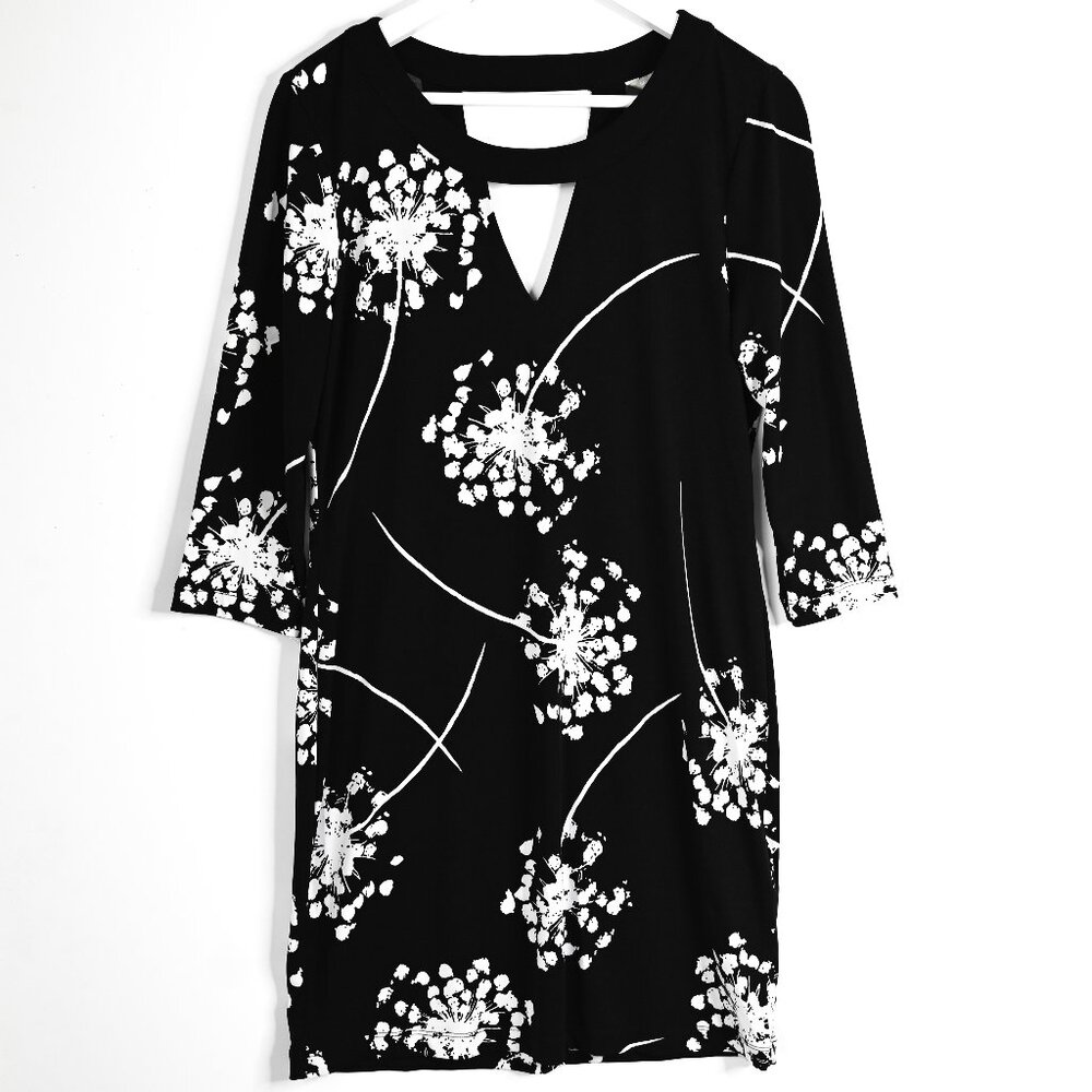 BANANA REPUBLIC Black & White Pattern Long Sleeve V-Neck Dress - Size Small